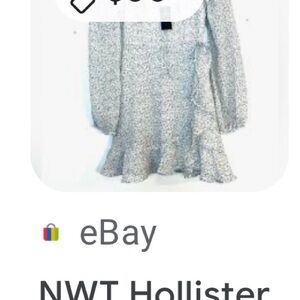 Hollister Blue and White Long Sleeve Dress